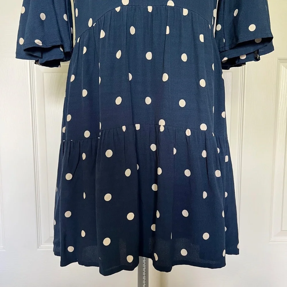 Faithfull the Brand Navy Blue Vintage Fresa White Polka Dot Dress Size 4 - Picture 6 of 12